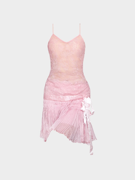 Christian Dior 2004 Pink Lace Top and Pleated Skirt Set