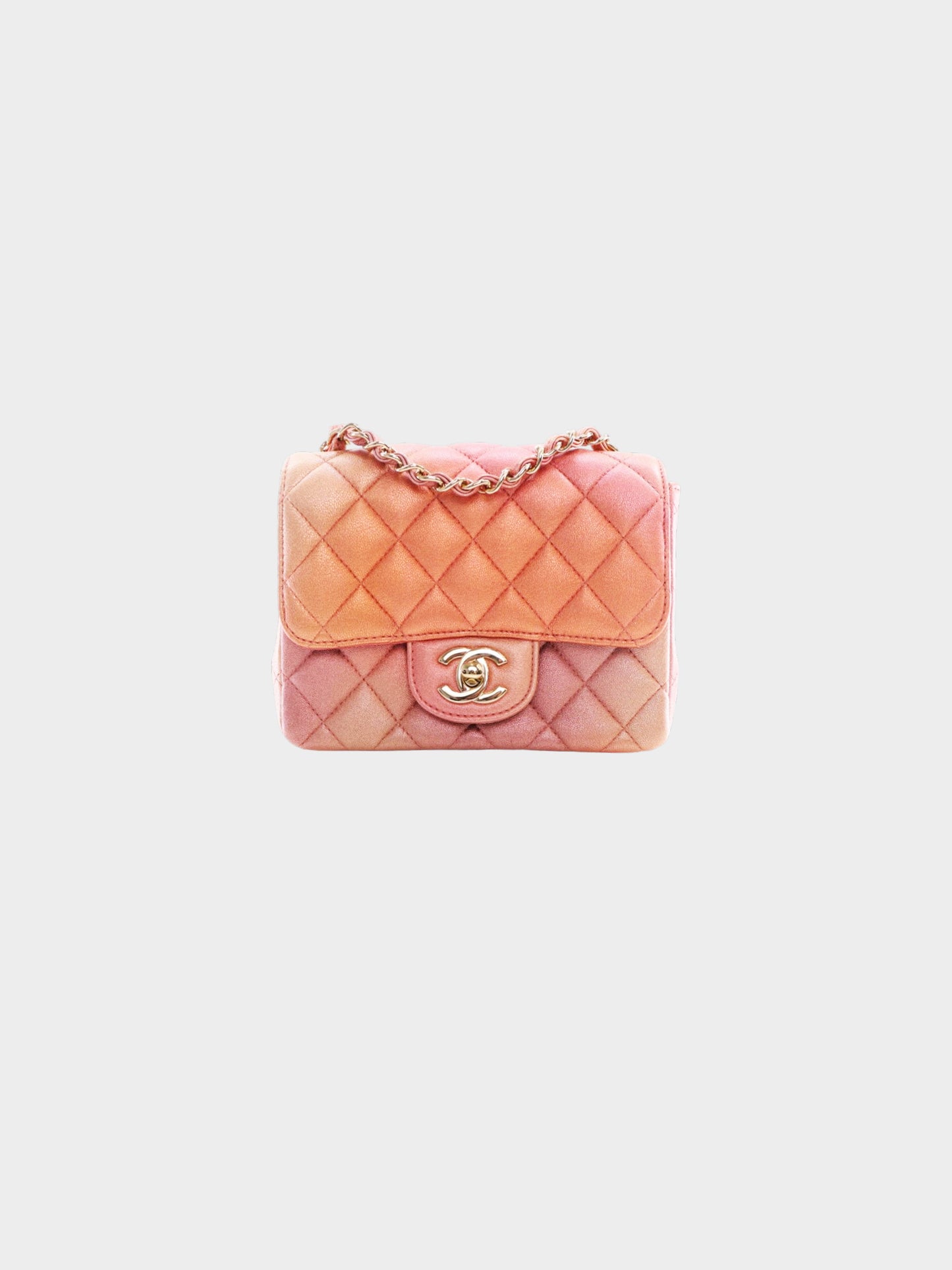 Chanel 2021 Pink Ombre Iridescent Lambskin Square Mini Flap Bag