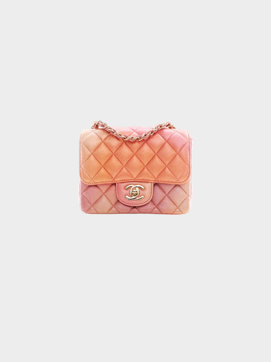 Chanel 2021 Pink Ombre Iridescent Lambskin Square Mini Flap Bag