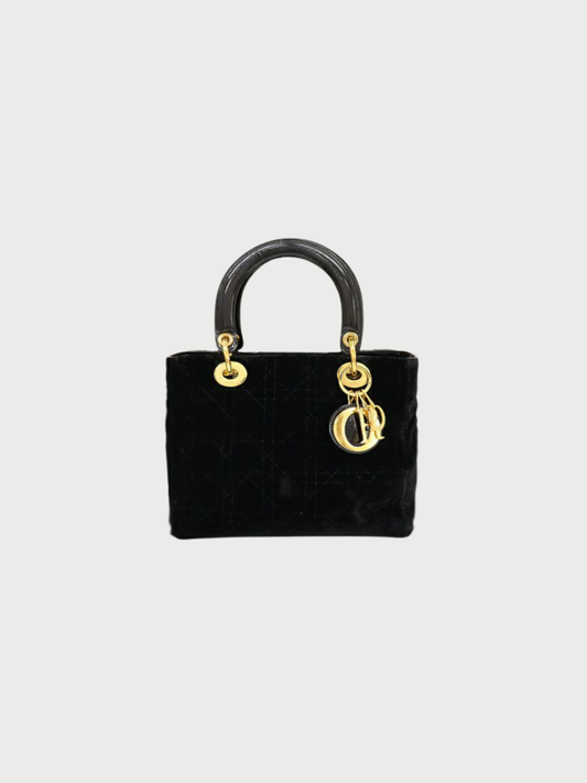 Christian Dior 2000s Black Suede Lady Dior Handbag