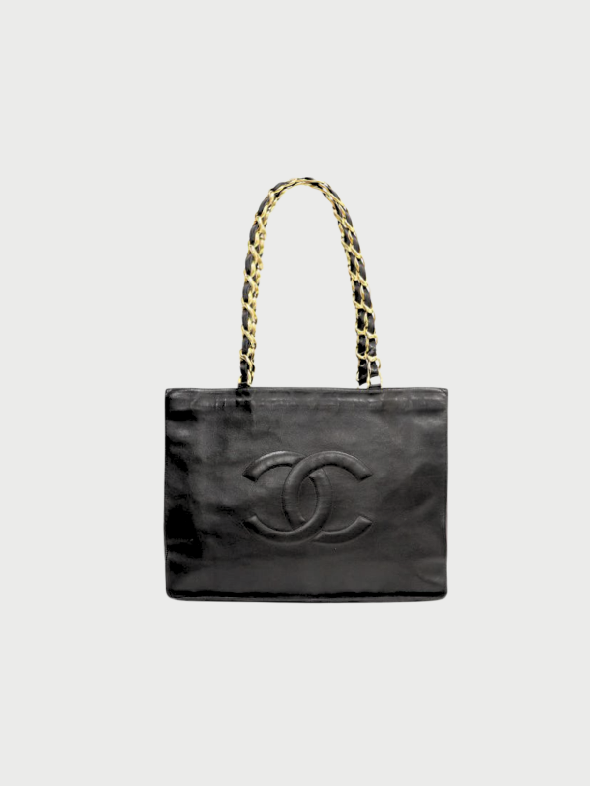 Chanel 1995–1996 Black Leather Jumbo Coco Chain Tote Bag