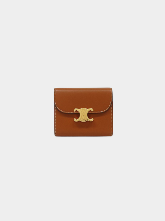 Celine 2010s Brown Leather Small Flap Triomphe Wallet