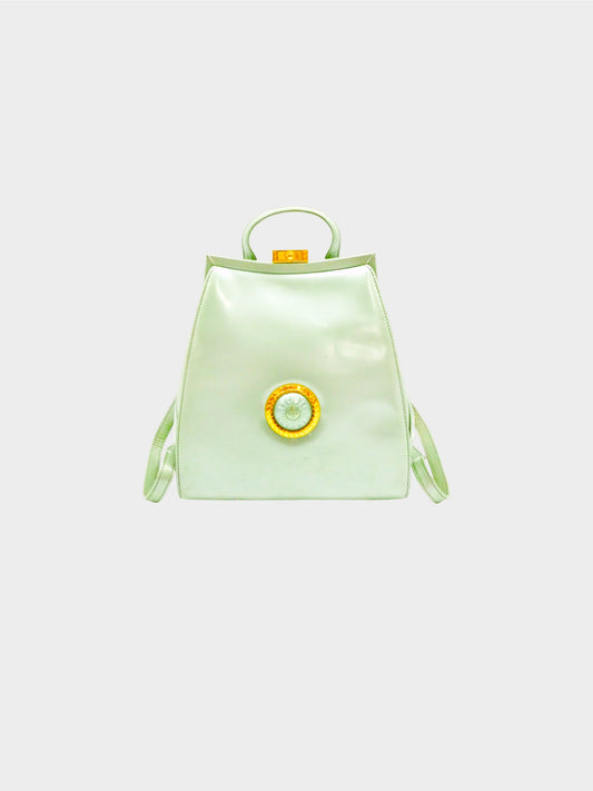 Gianni Versace 2000s Pastel Green Sunburst Patent Leather Backpack