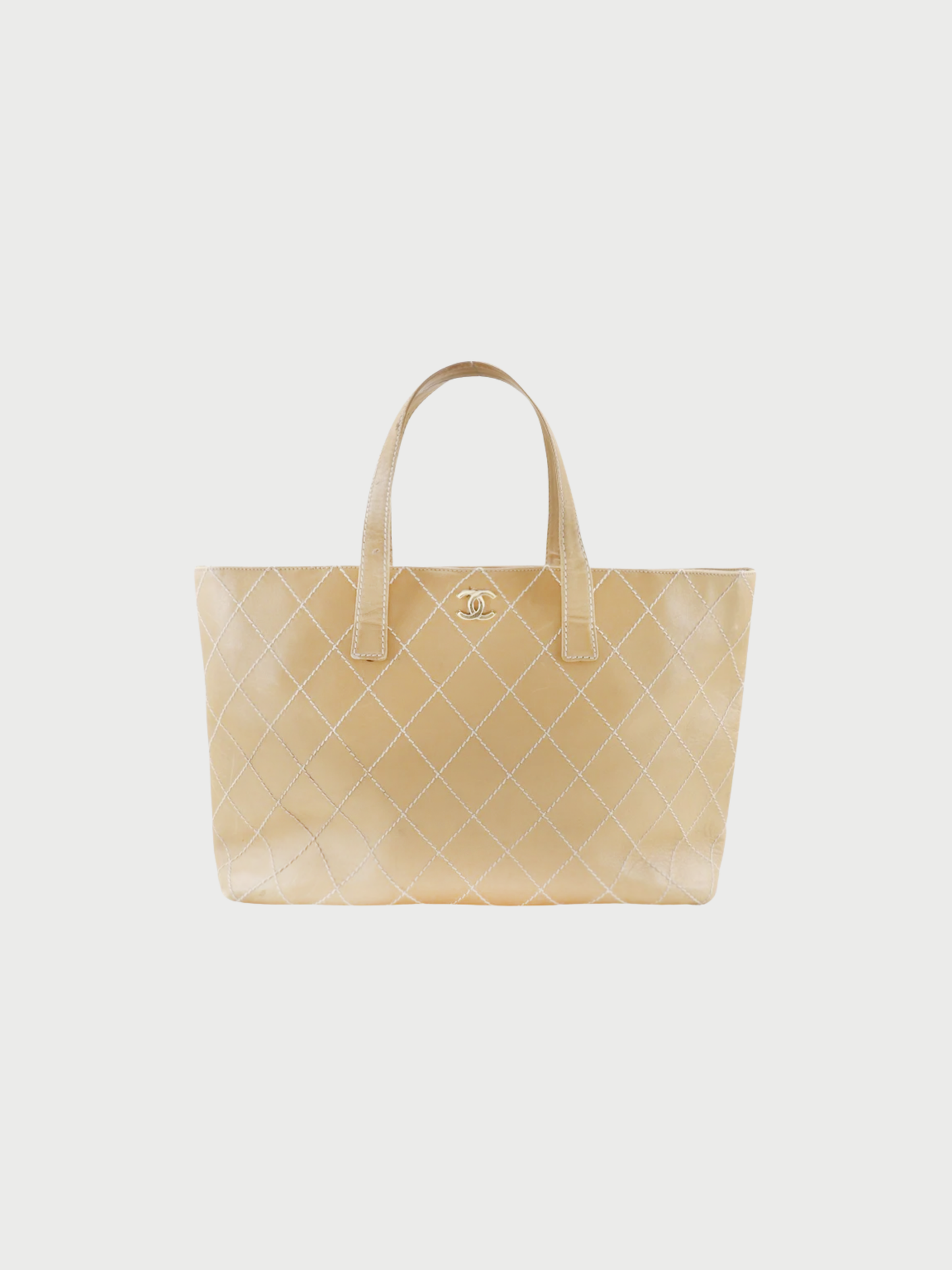 Chanel 2000s Beige Calfskin Wild Stitch Tote Bag