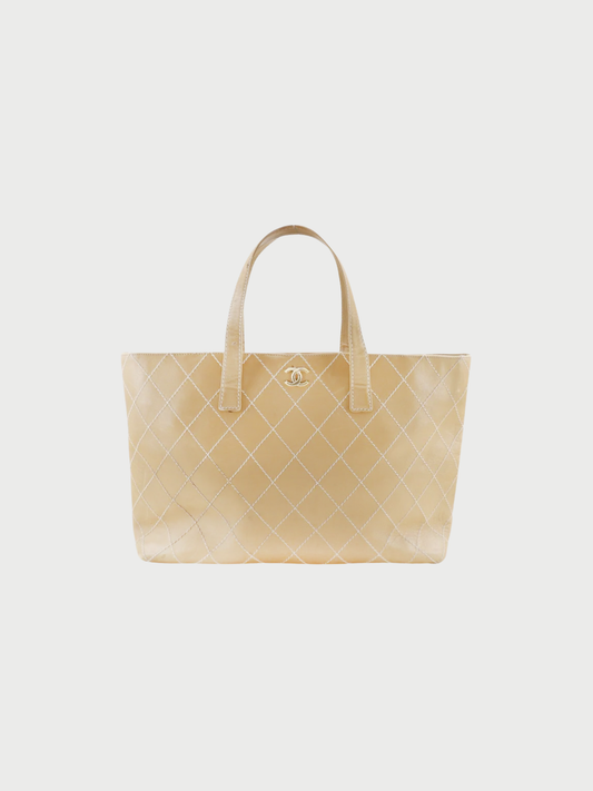 Chanel 2000s Beige Calfskin Wild Stitch Tote Bag