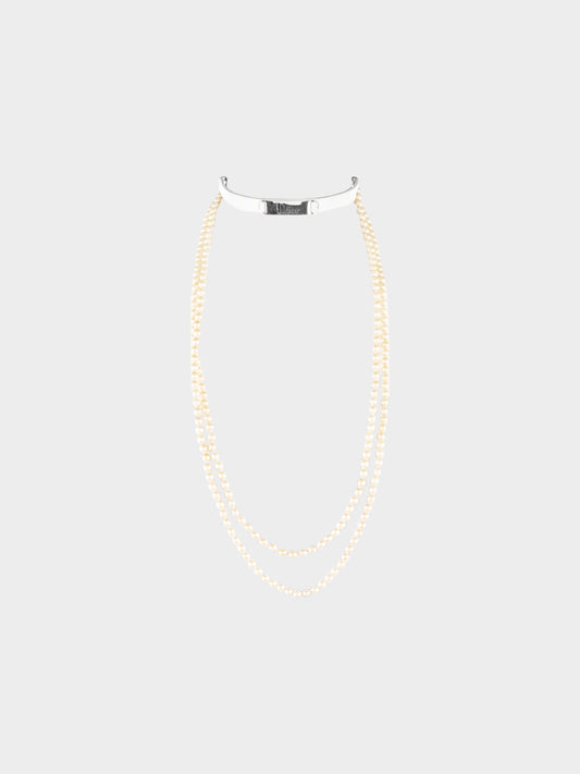 Christian Dior by John Galliano 2000s Leather and Faux Pearl Bead Choker Necklace