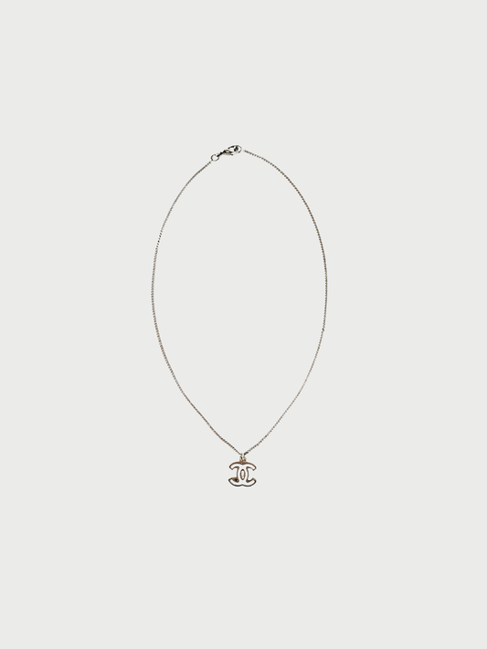 Chanel 2000s White Enamel CC Pendant Necklace