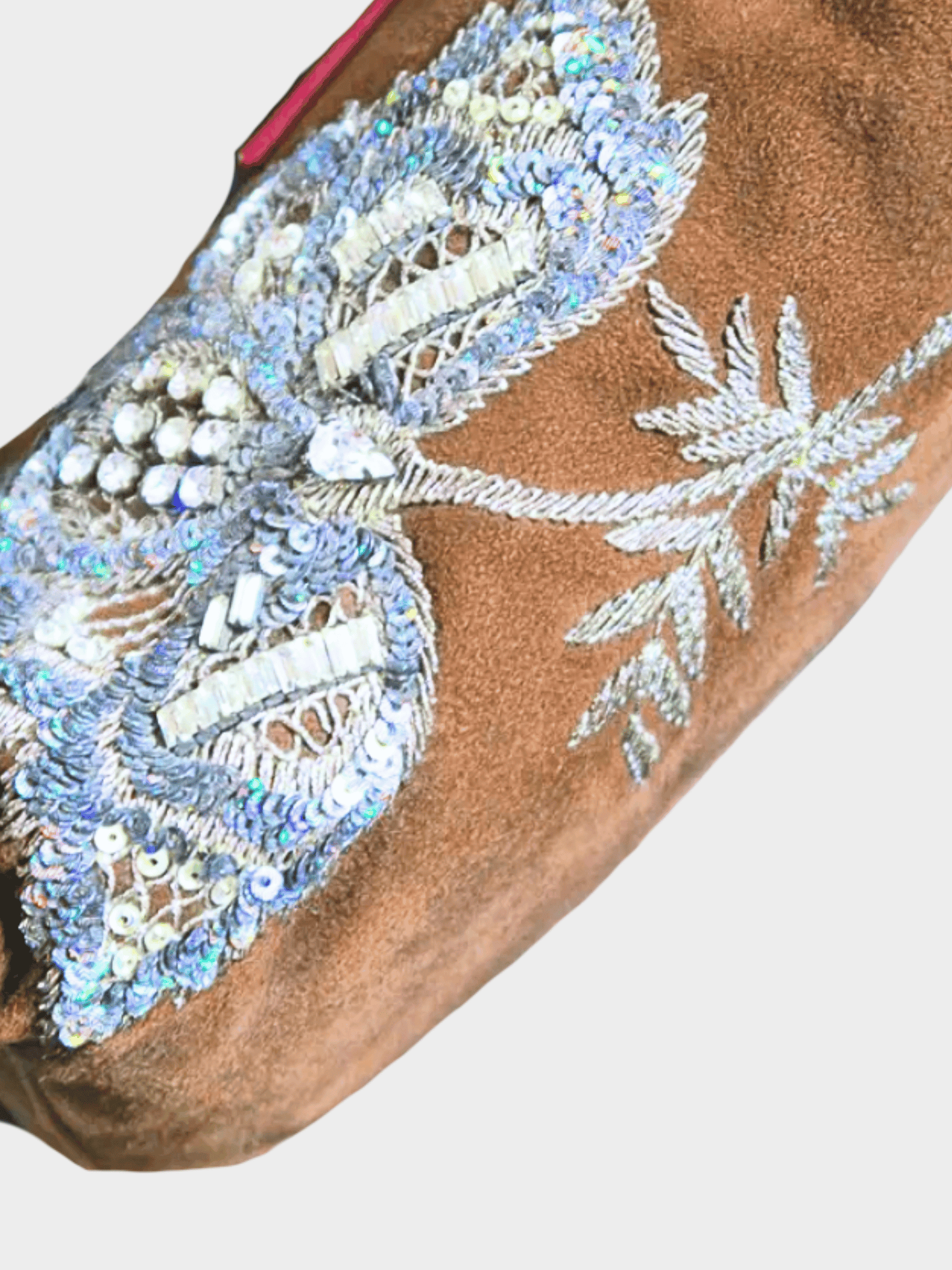 Fendi 2000s Brown Suede Embellished Baguette Shoulder Bag