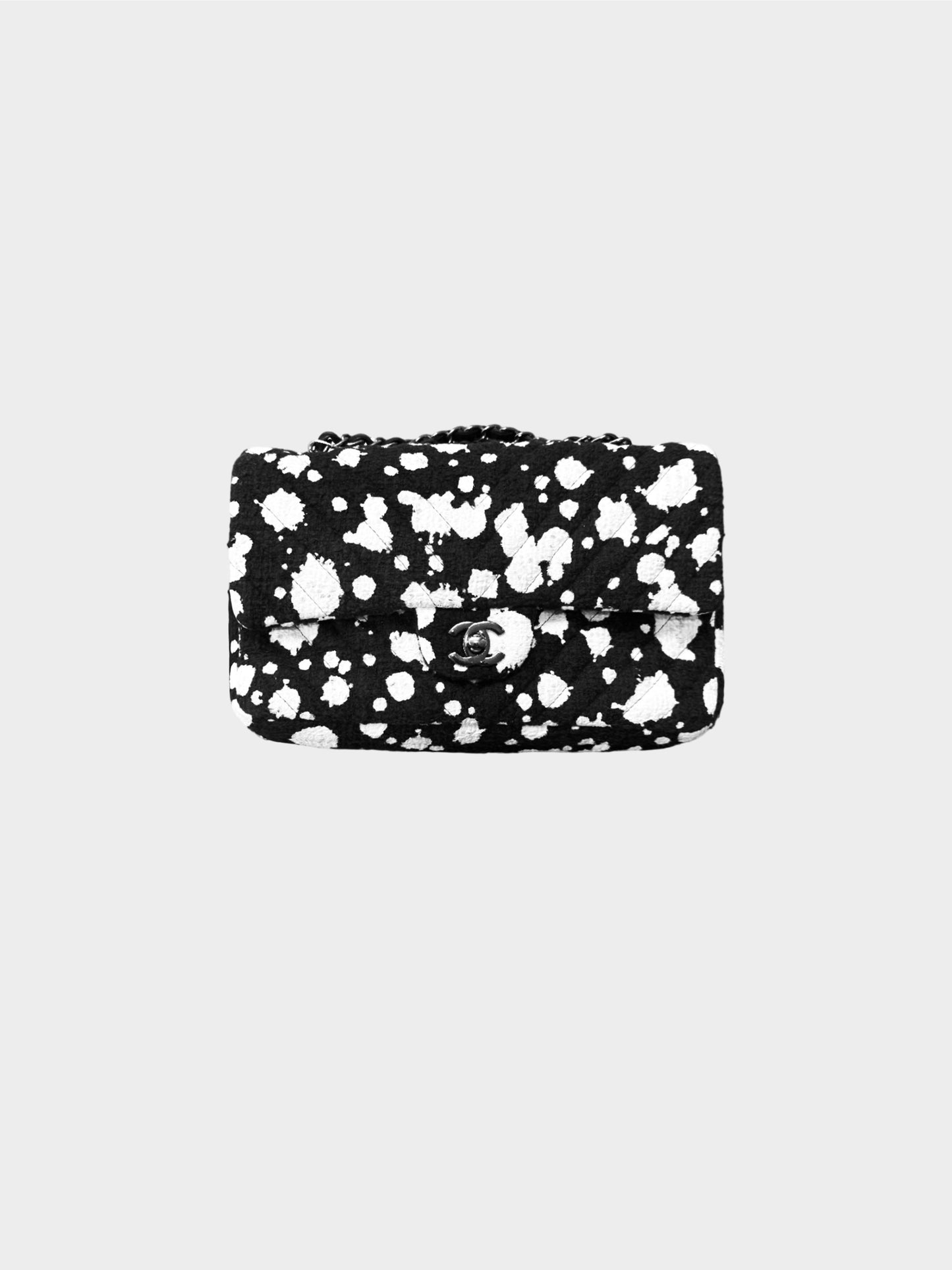 Chanel 2015 Black Tweed Paint Splatter Print Double Flap Bag