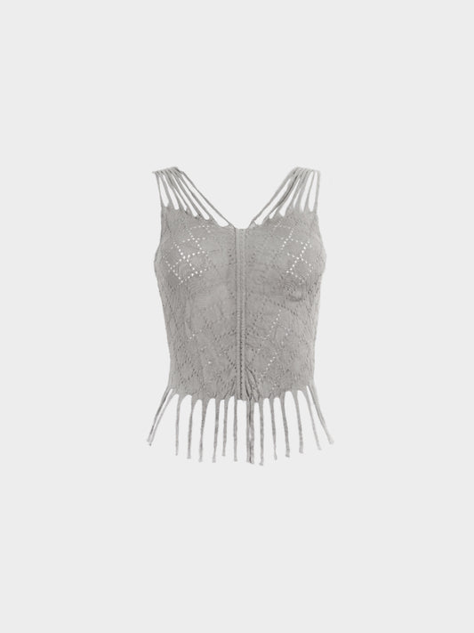 Christian Dior by John Galliano SS 2001 Grey Distressed Fringe Top