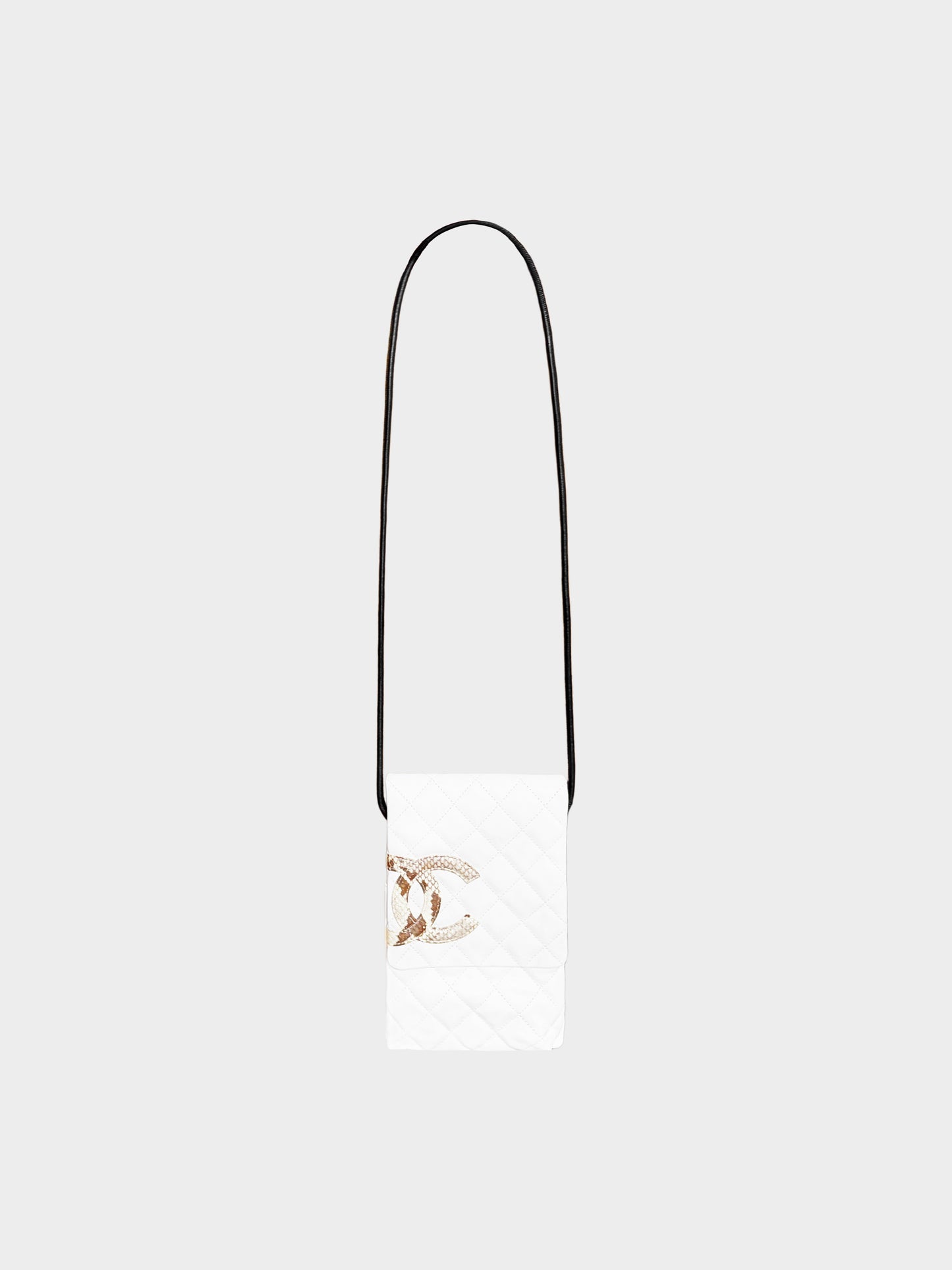 Chanel 2004-2005 White Lambskin Cambon Line Mini Crossbody Bag with Python Trim