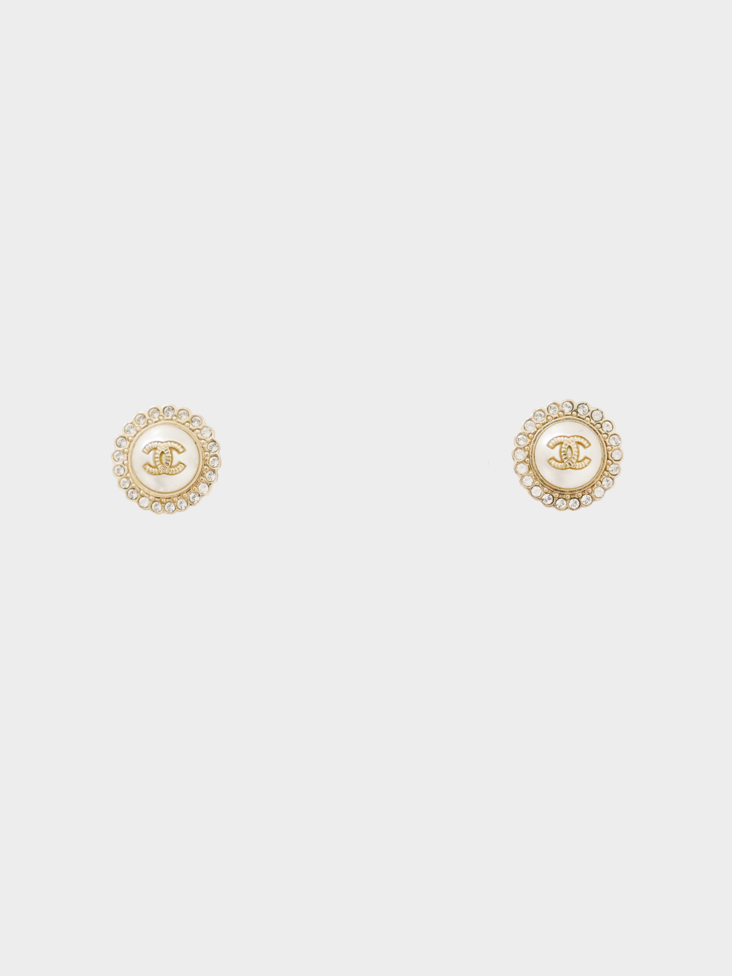 Chanel 2000s Gold Rhinestone Pearl COCO Round Ear Studs