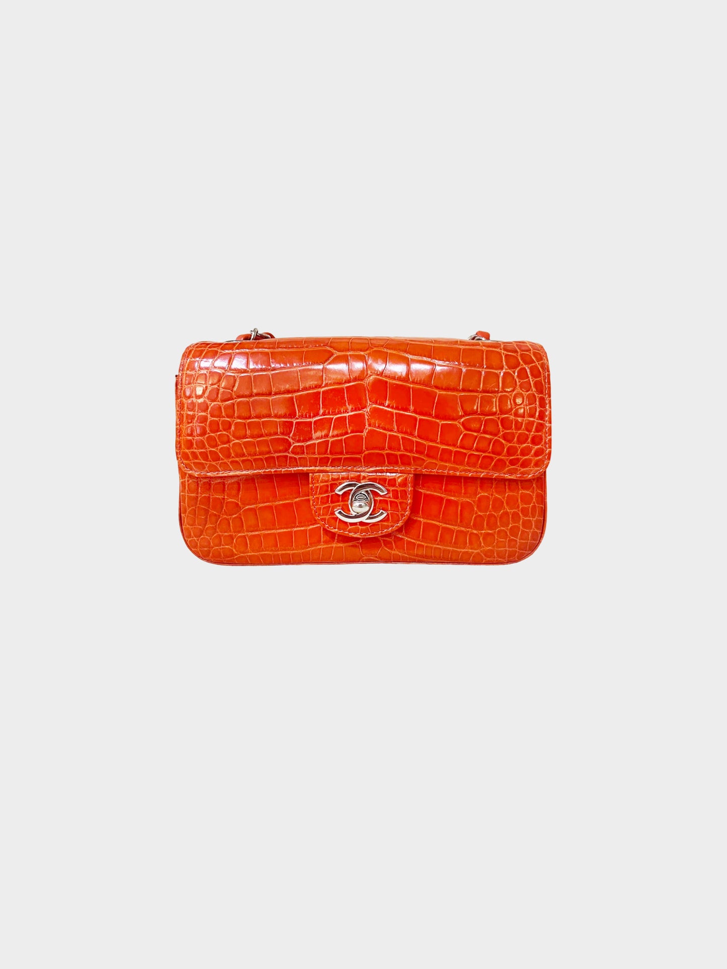 Chanel Early 2010s Orange Alligator Classic Double Flap Bag
