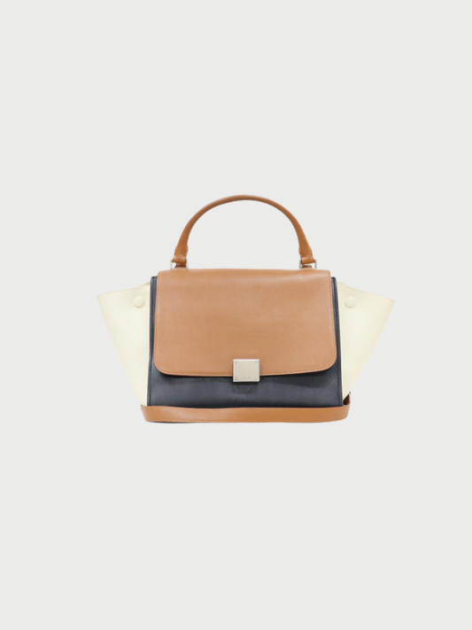 Celine 2011 Black Ivory Brown Leather Trapeze Bag