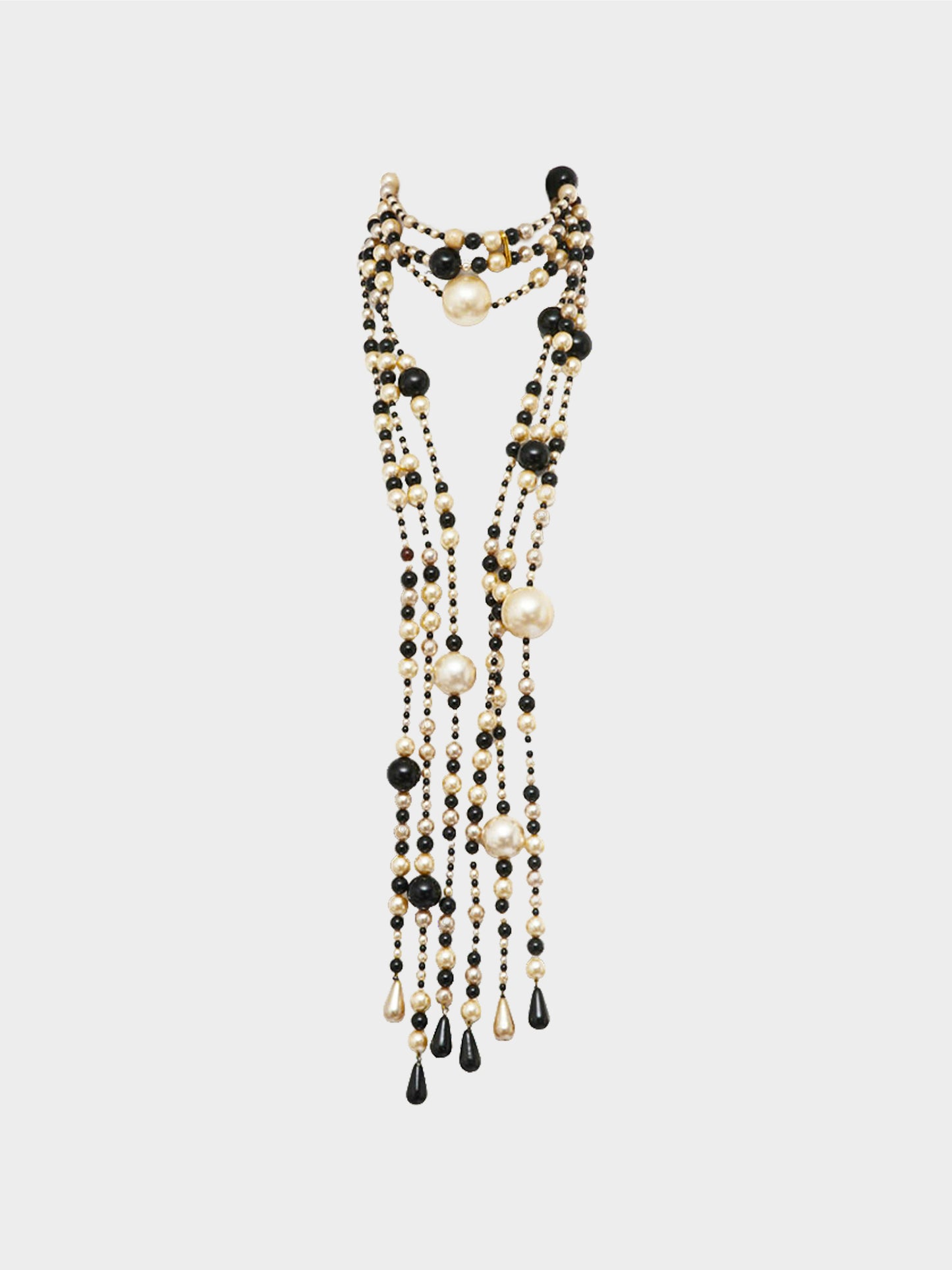 Chanel FW 2001-2002 Black Bead and Pearl Draped Double Necklace