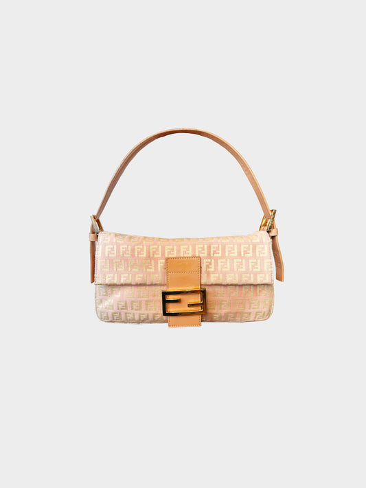 Fendi 2000s Pink Zucchino Canvas and Leather Baguette