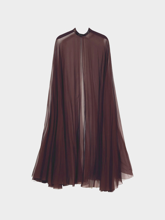 Hermes Early 2000s Brown Silk Crepe Kelly Clasp Cape