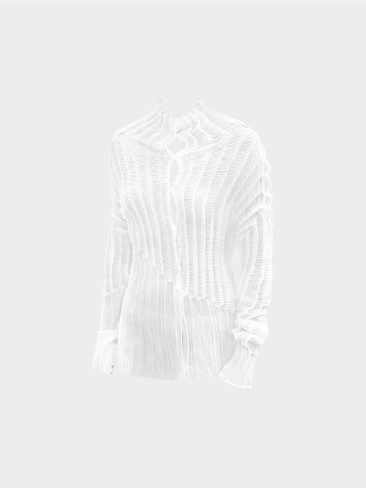 Issey Miyake Early 2000s Sheer White Double Cross Pleated Top