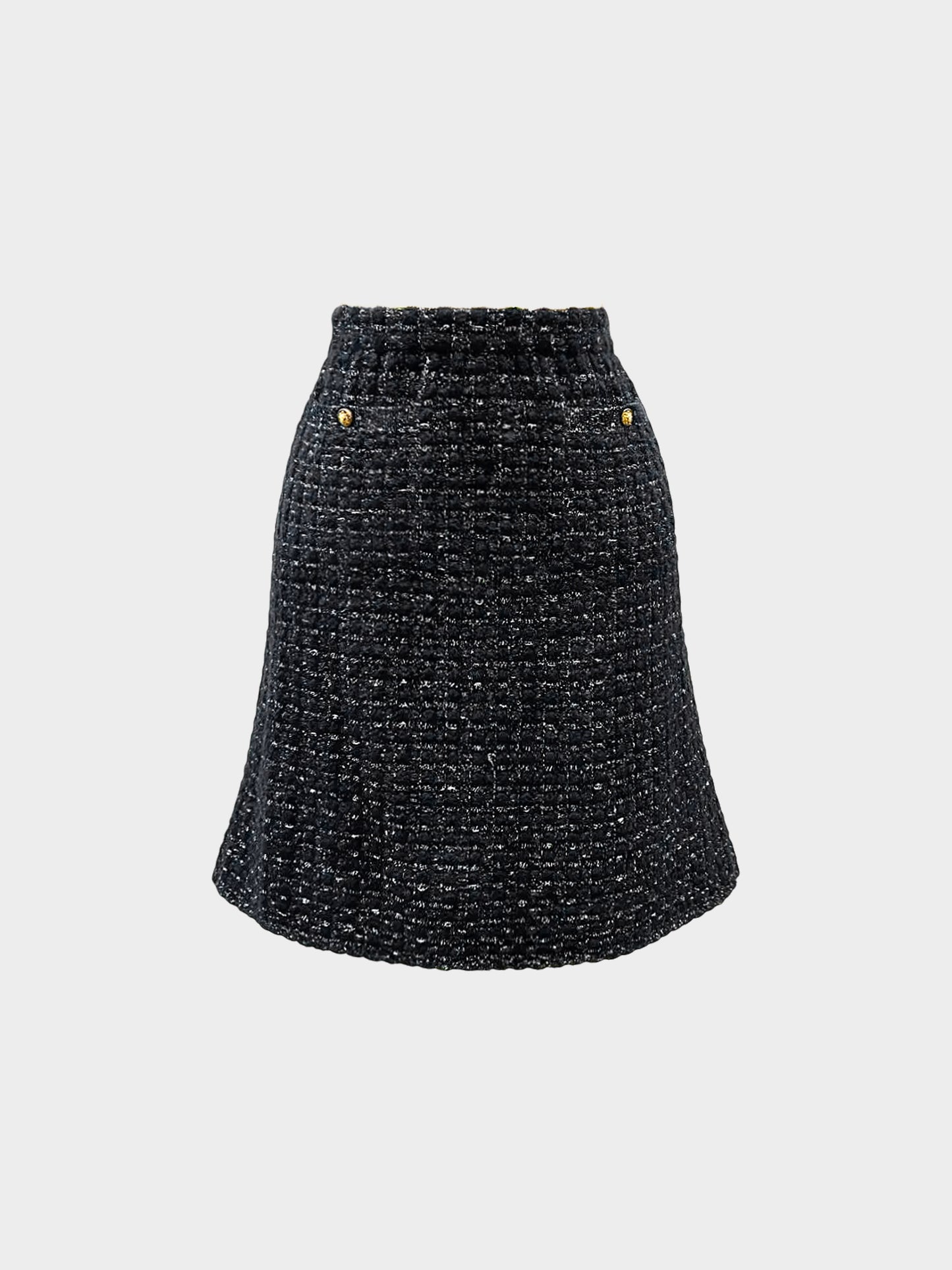 Chanel FW 2017 Black with Gold Thread Knit Skirt