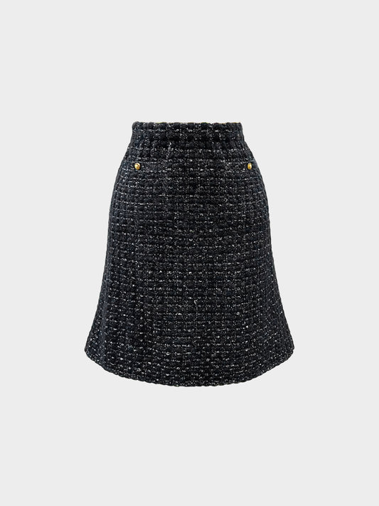Chanel FW 2017 Black with Gold Thread Knit Skirt
