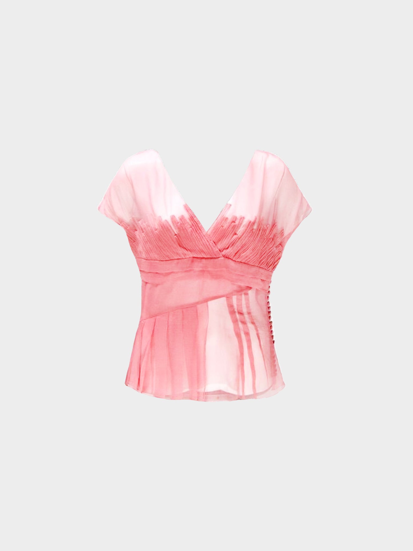 Christian Dior 1990s Pink Chiffon Pleated Sheer Blouse