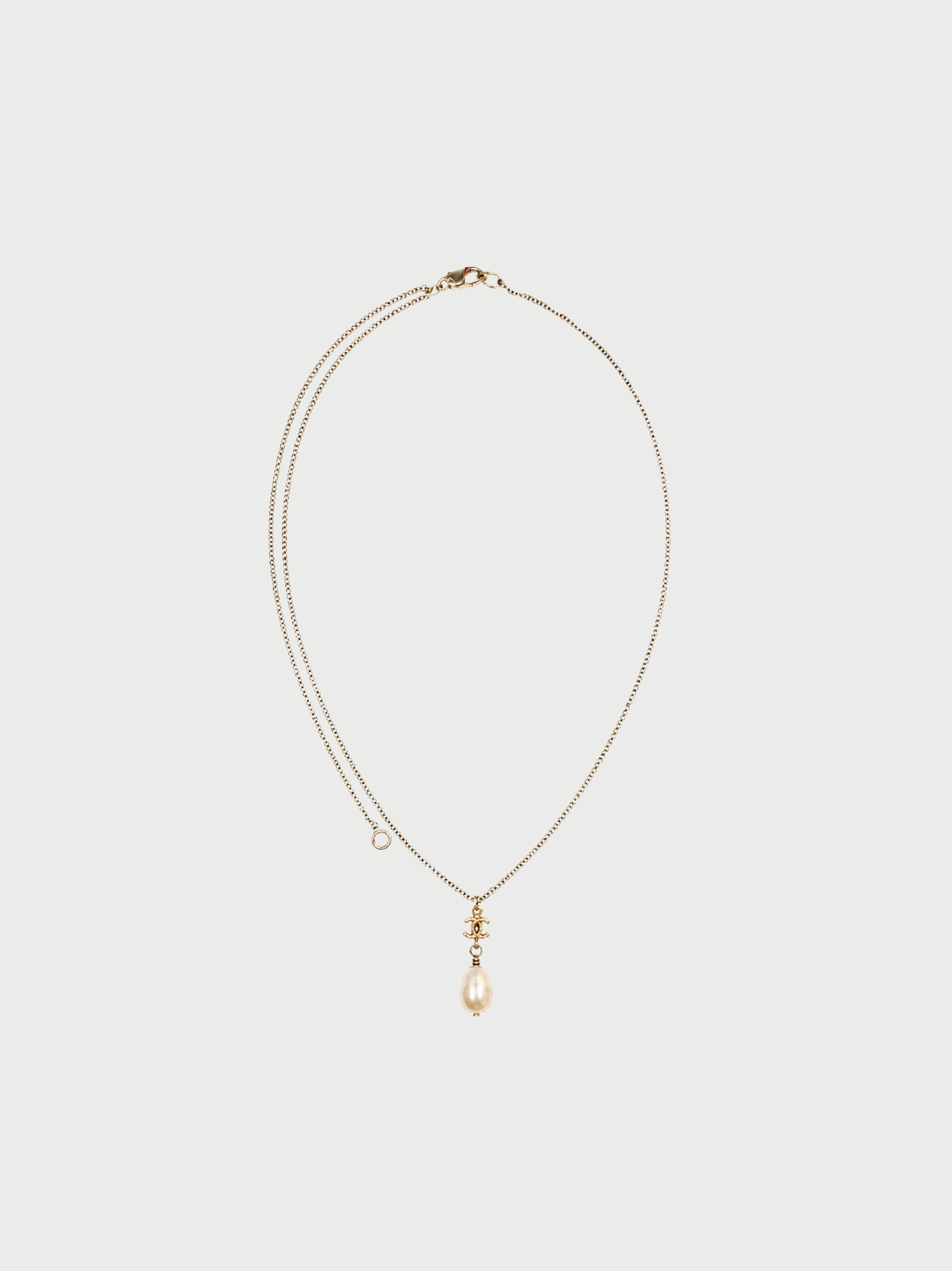 Chanel 2000s Gold Pearl Drop CC Pendant Necklace