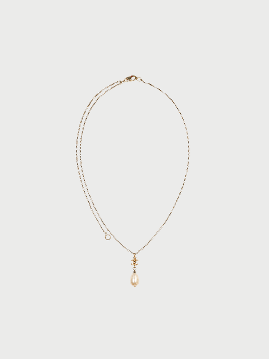 Chanel 2000s Gold Pearl Drop CC Pendant Necklace