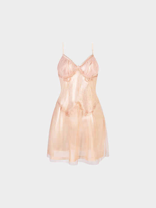 La Perla 2000s Blush Pink Tule and Lace Sheer Dress
