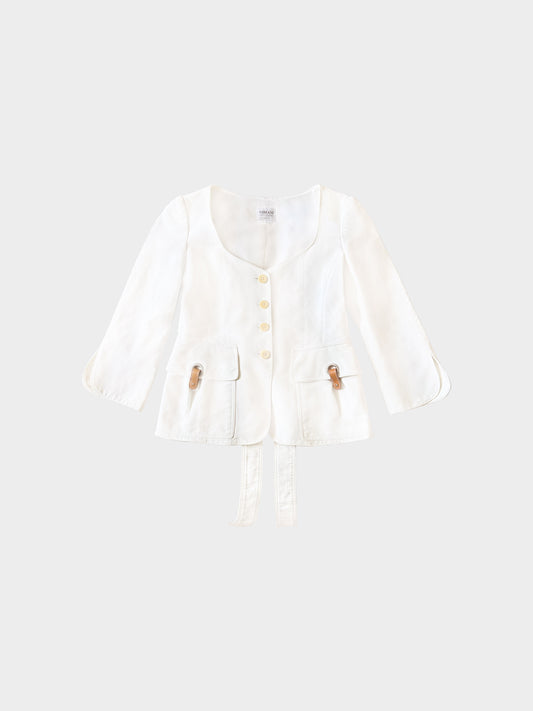 Armani Collezioni 1990s White Cotton Button-down Belted Jacket