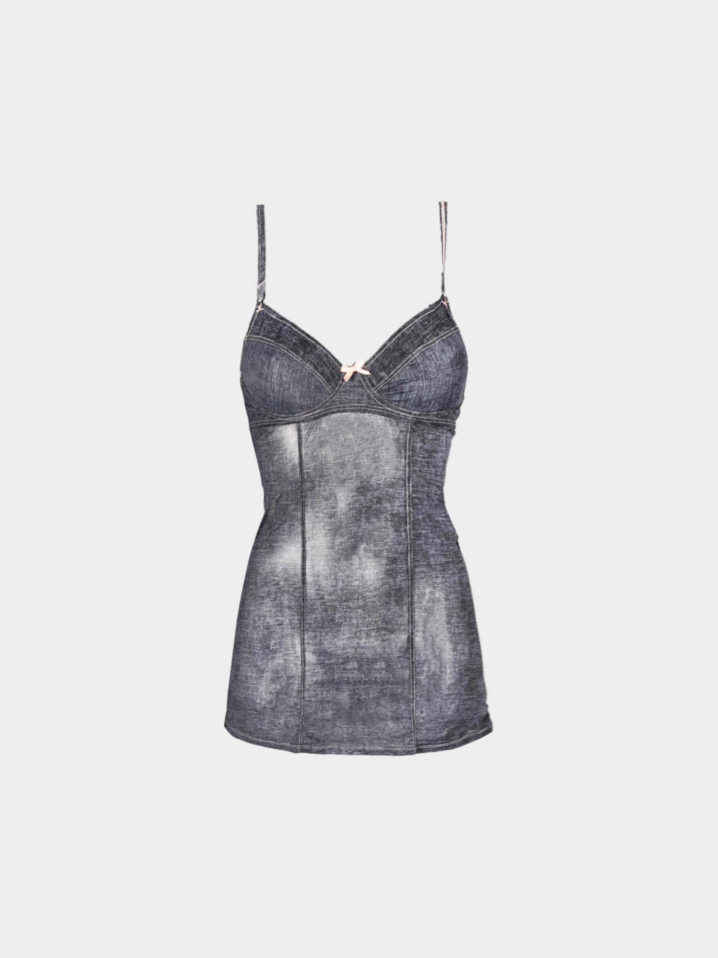 Dolce and Gabbana 2000s Grey Sheer Raw Denim Effect Fitted Dress