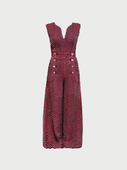 Chanel 2000s Red Wool Blend COCO Buttoned Jumpsuit