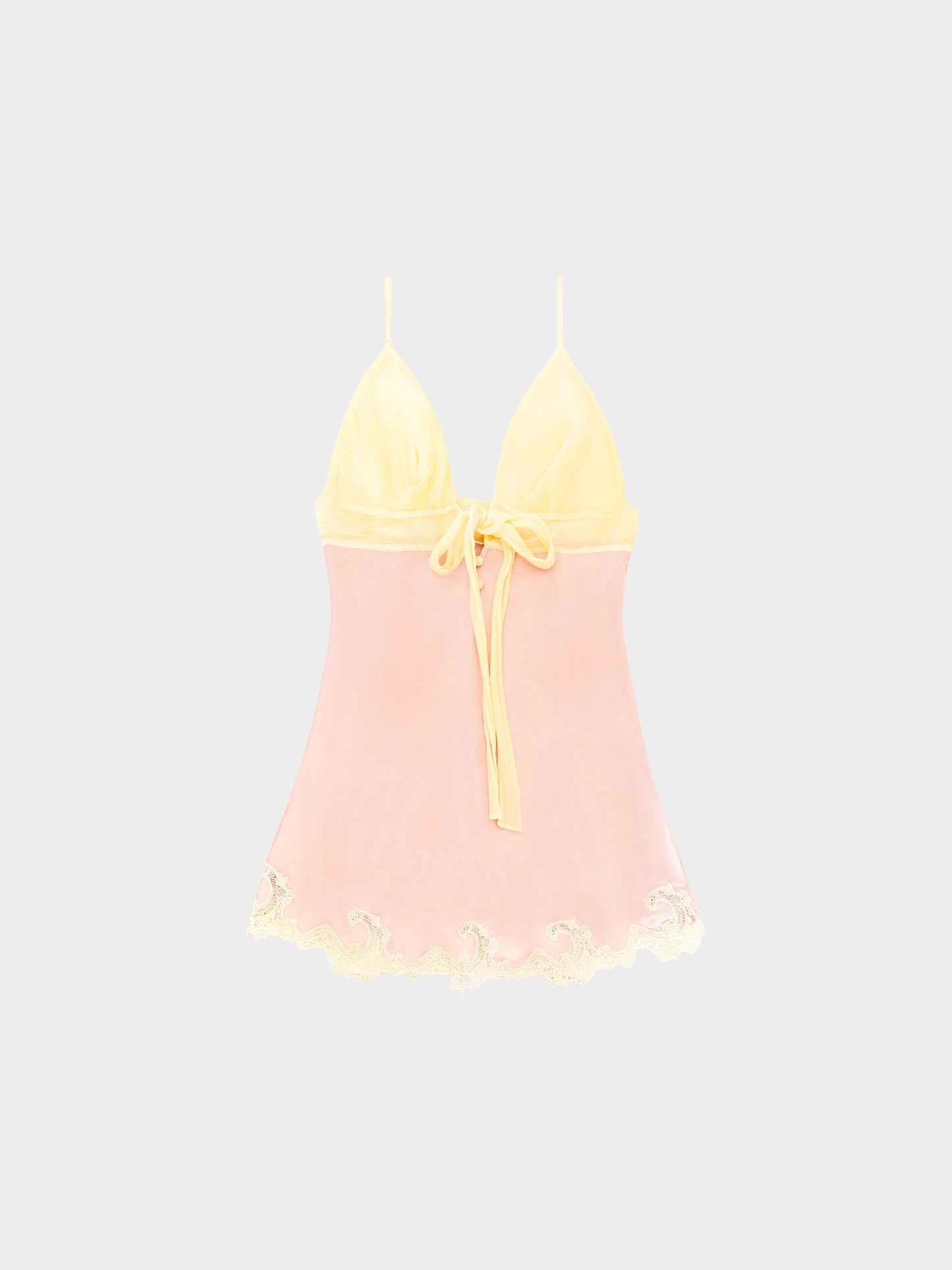 La Perla 2000s Pink and Yellow Silk Satin Lace Mini Dress/Top