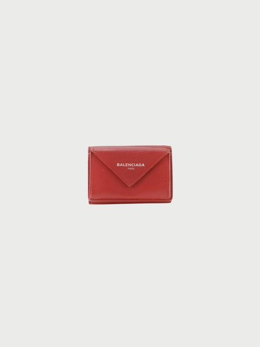 Balenciaga 2020s Red Calfskin Paper Mini Trifold Wallet