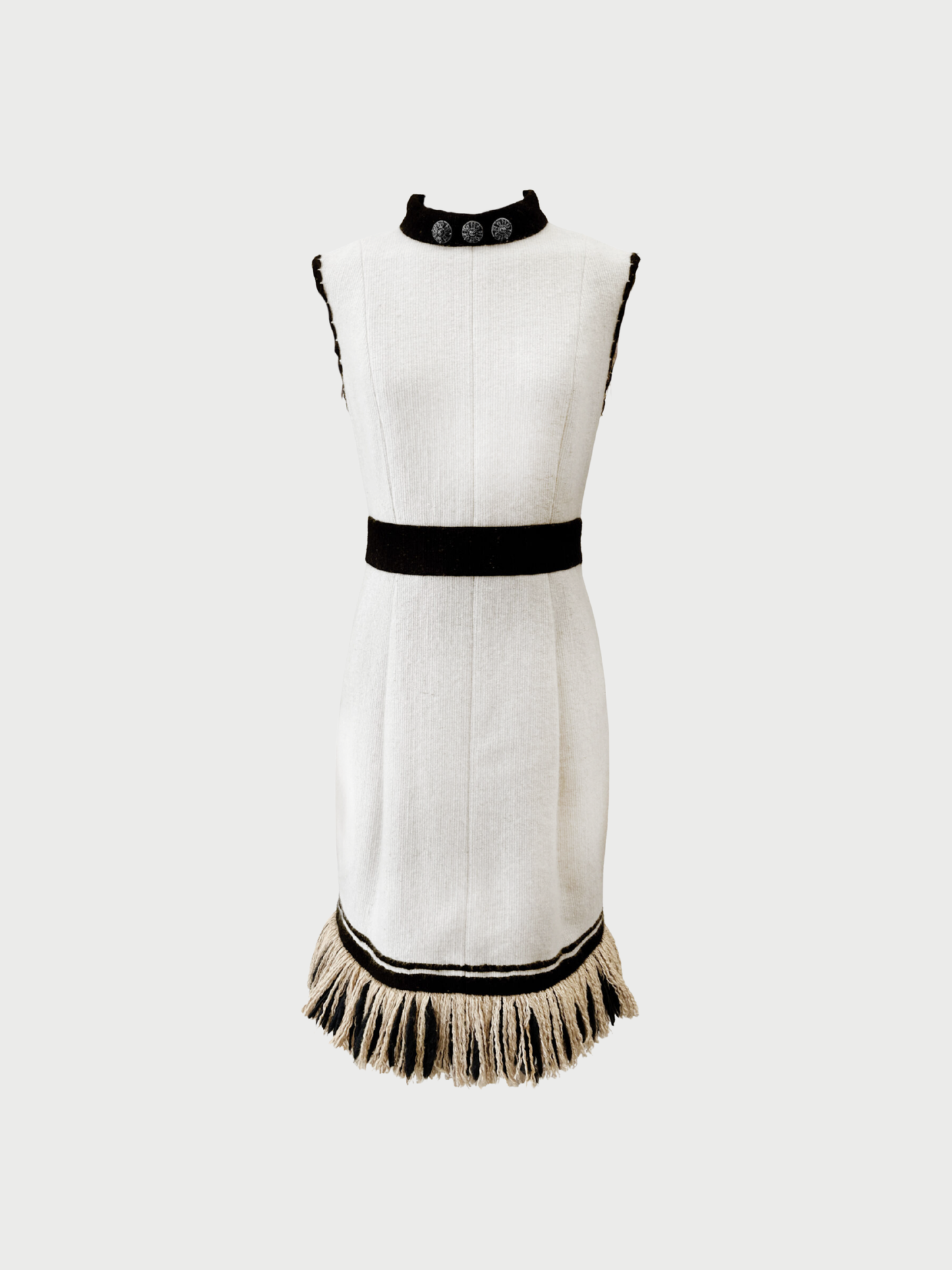 Chanel 2010 Beige Cashmere Silk Fringe Trim Dress