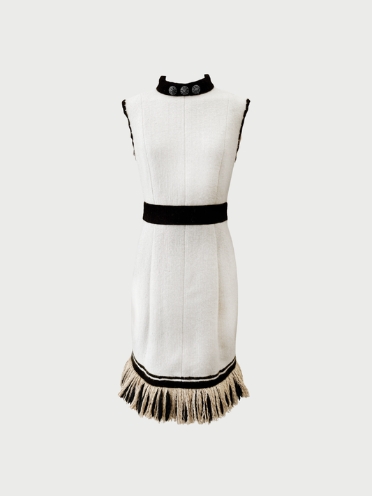 Chanel 2010 Beige Cashmere Silk Fringe Trim Dress