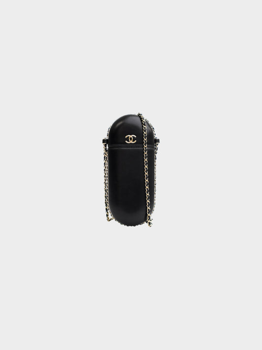Chanel 2015-2016 Black Lambskin Chain Around Phone Holder
