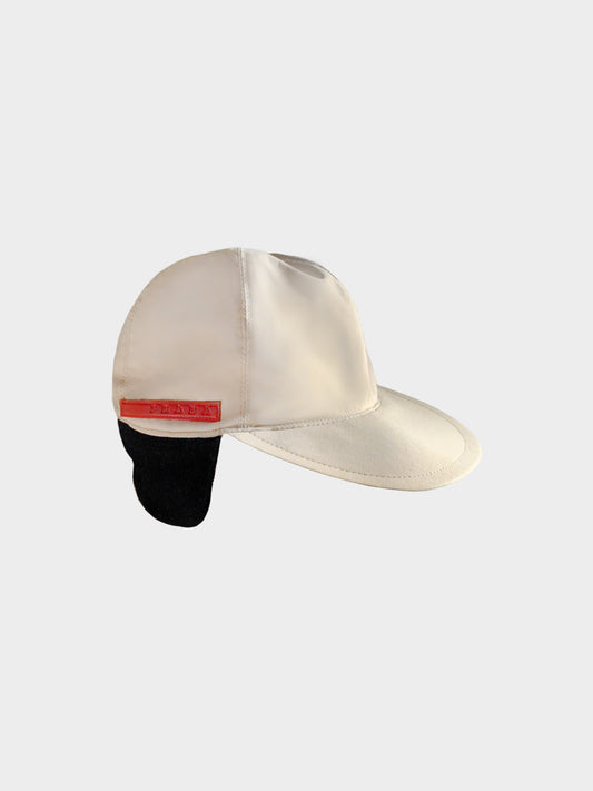Prada 2000s Rare Beige Nylon Baseball Cap with Earmuffs