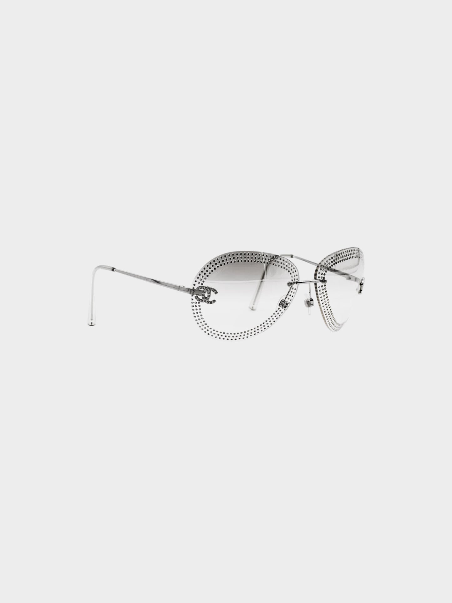 Chanel by Karl Lagerfeld 2000 Silver Rhinestone Studded Sunglasses