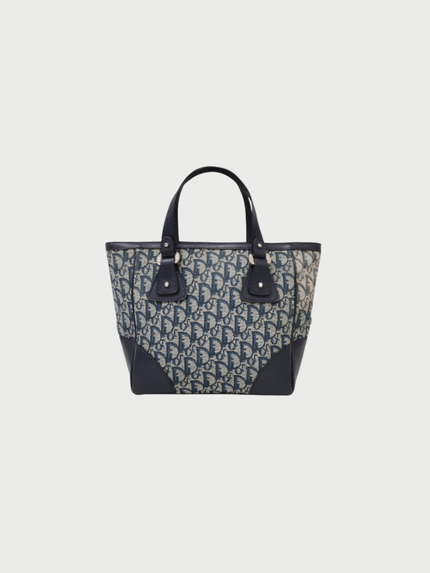 Christian Dior 2000s Navy Trotter Logo Canvas Leather Handbag
