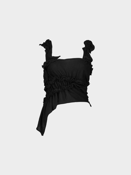Comme des Garçons FW 2007 Runway Black Asymmetrical Ruffled Wool Top