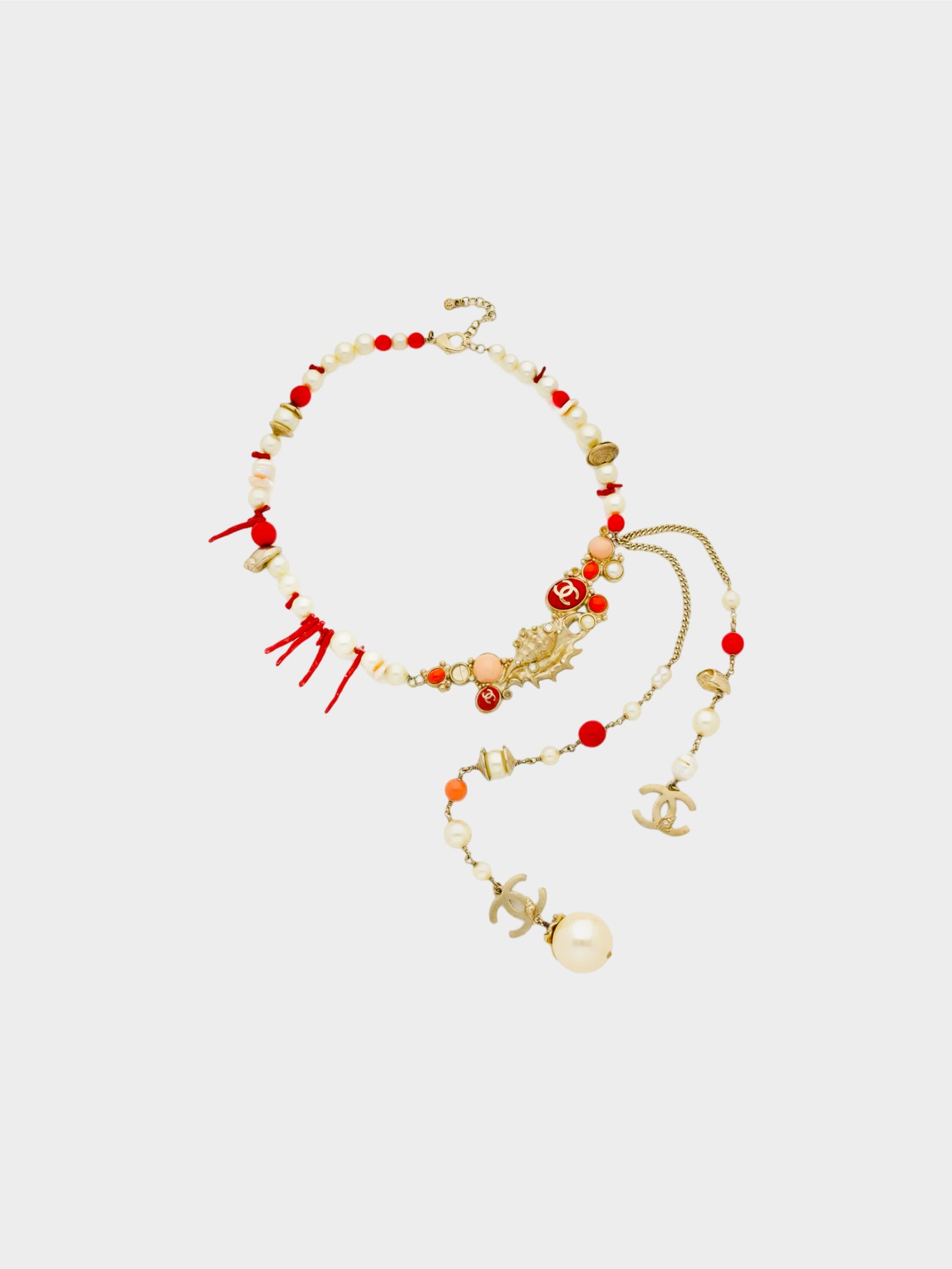 Chanel by Karl Lagerfeld Cruise 2005 Gold Seashell and Coral Motif Chain Necklace