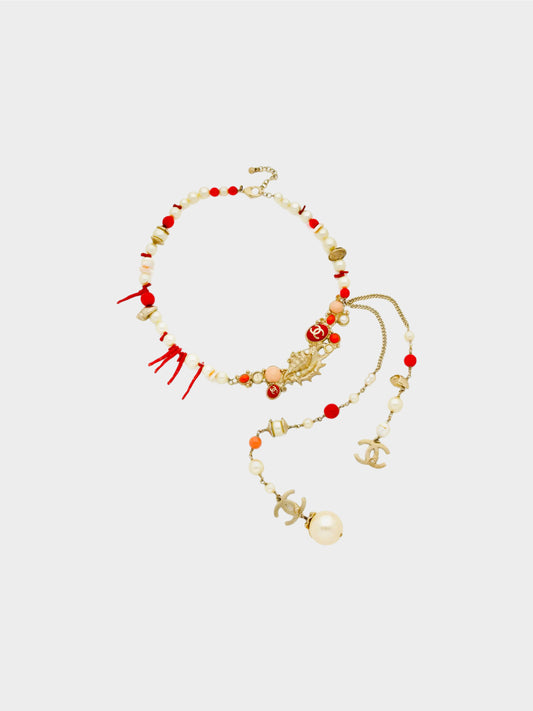 Chanel by Karl Lagerfeld Cruise 2005 Gold Seashell and Coral Motif Chain Necklace