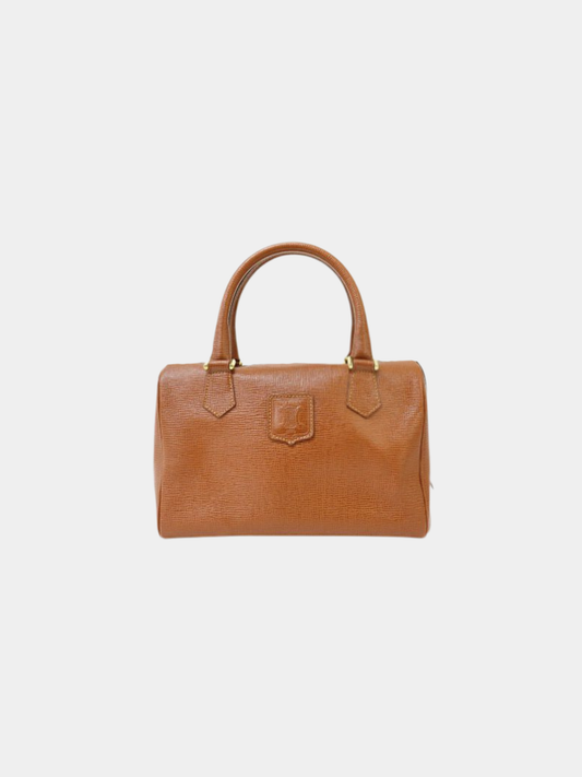 Celine 2000s Brown Blazon-Stamped Leather Boston Bag
