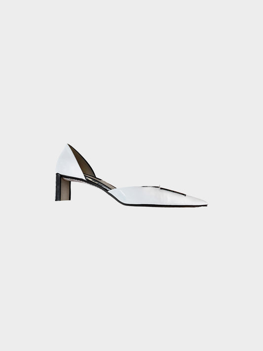 Louis Vuitton 2013 Black and White Leather D'Orsay Bow Pointed Toe Pumps