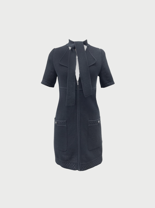 Chanel SS 2012 Black Cotton Knit Tie Neck Dress