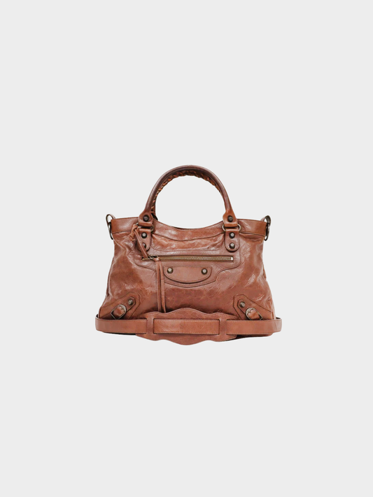Balenciaga 2000s Brown Leather The Town Bag