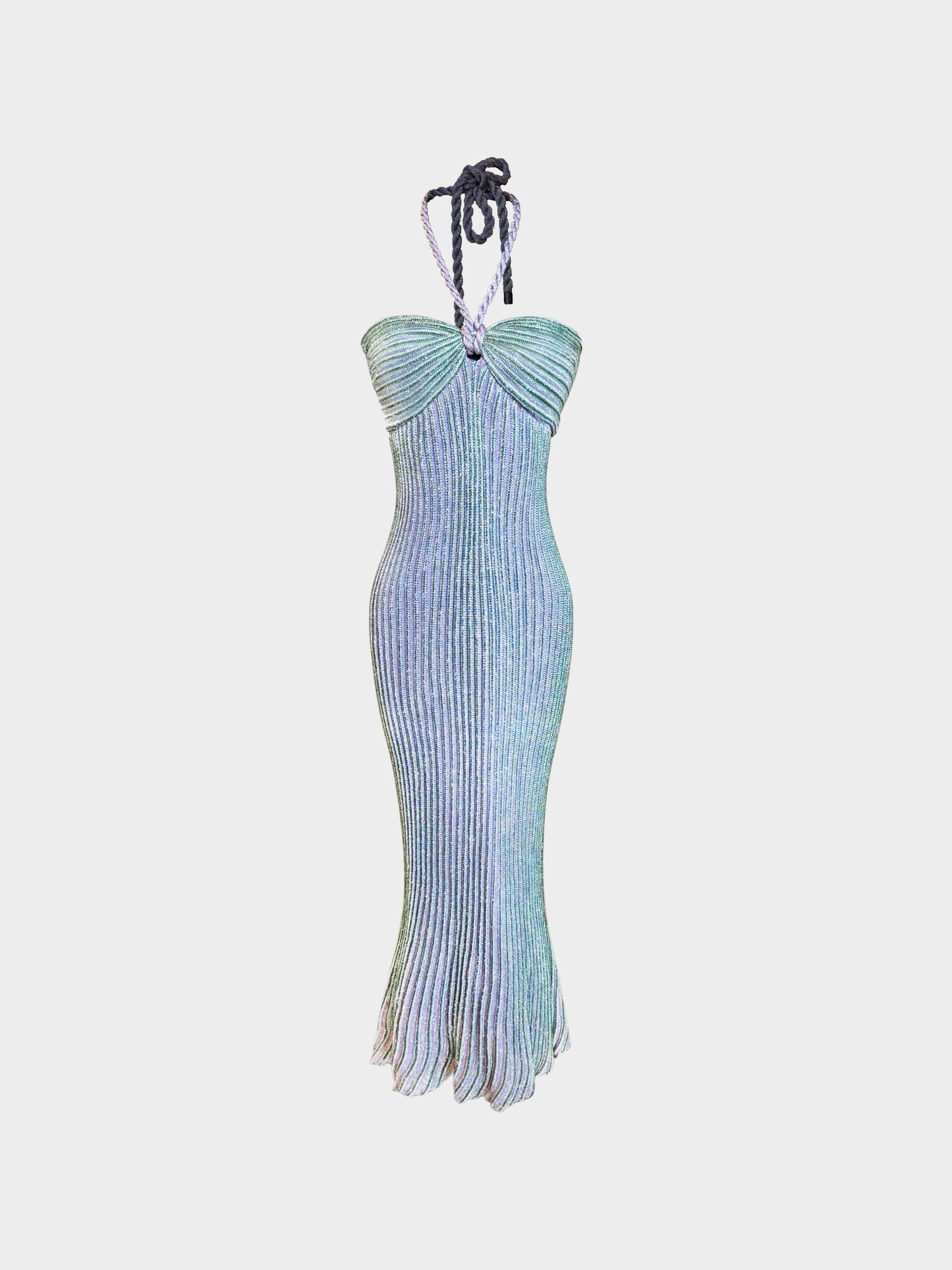 Missoni 2000s Purple and Green Knitted Long Halter Dress