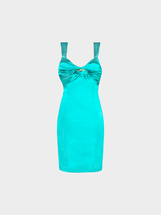 Roberto Cavalli 2010s Blue Silk Snake-Embellished Bodycon Dress