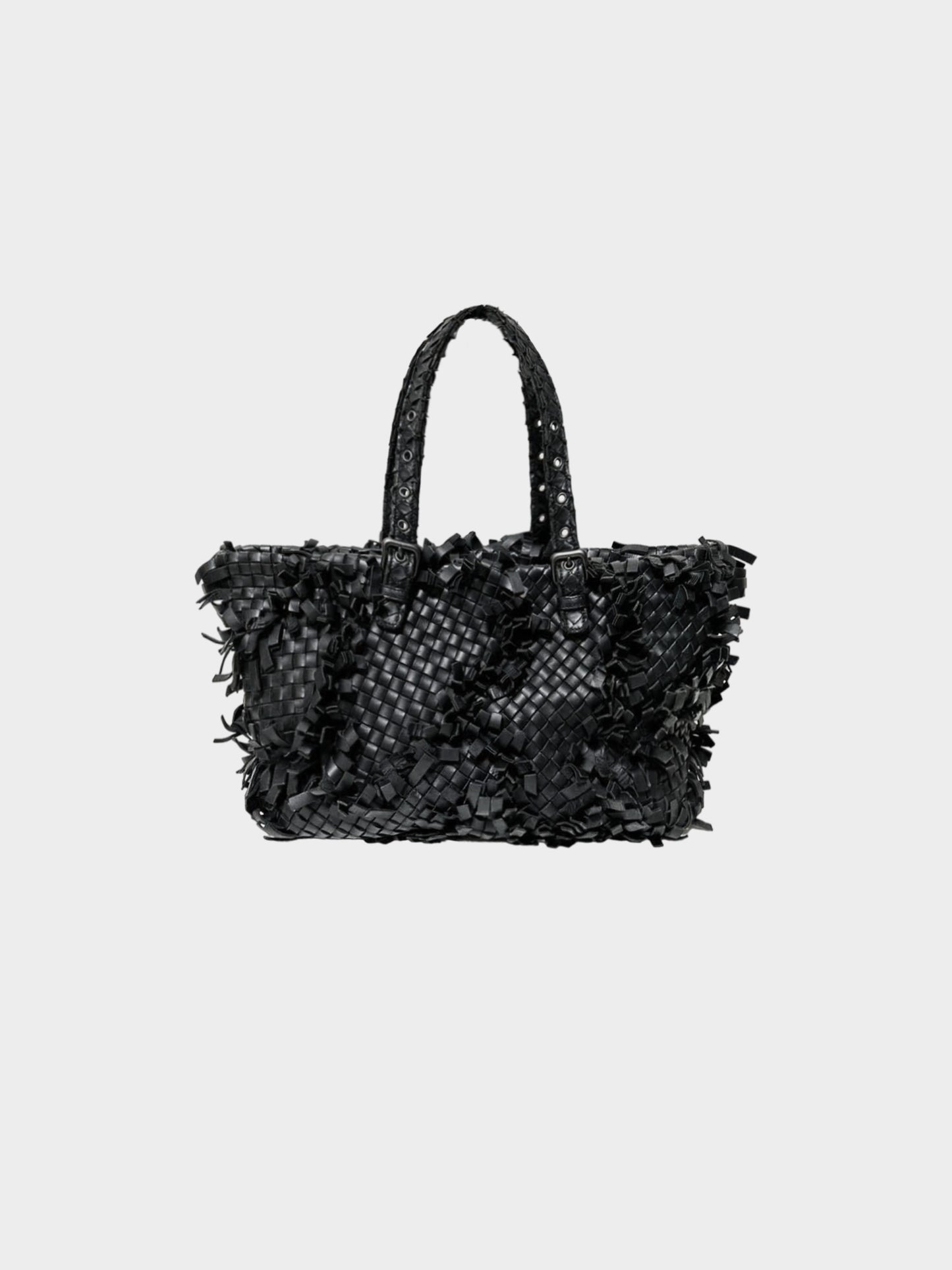 Bottega Veneta 2011 Black Lido Patchwork Fringe Intrecciato Nappa Tote