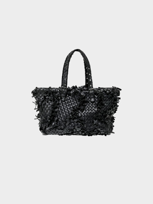 Bottega Veneta 2011 Black Lido Patchwork Fringe Intrecciato Nappa Tote
